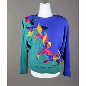 Vintage‎ Jaymee Papell Purple Green  Knit Sweater Size Large